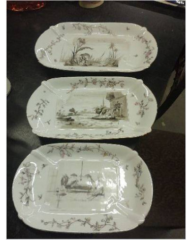 LOT DE 3 PLATS ANCIEN PEINT ACCIDENTE