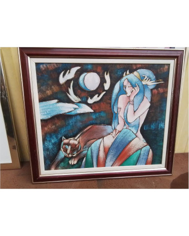 PEINTURE FEMME AU FELIN 