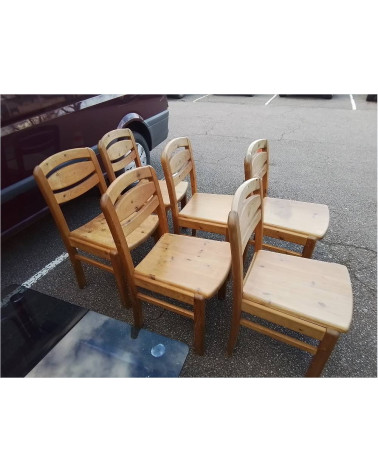 LOT DE 6 CHAISES VINTAGE PIN MASSIF 