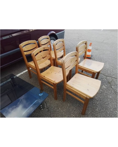 LOT DE 6 CHAISES VINTAGE PIN MASSIF 
