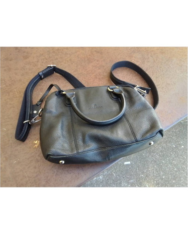 SAC A MAIN CUIR NOIR HEXAGONA