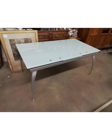 TABLE VERRE MODERNE PLATEAU VERRE BLANC ADAPTABLE