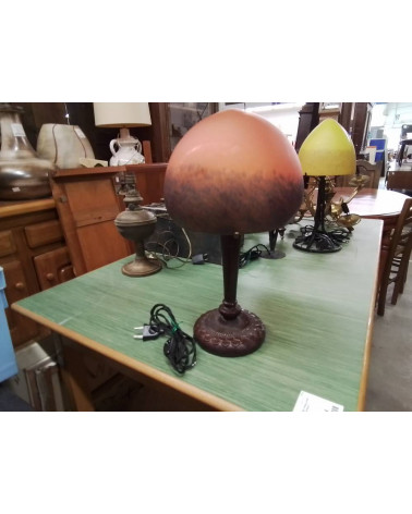 LAMPE PIED STYLE ART DECO ABAT JOUR PATE DE VERRE ORANGE 