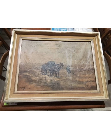 PEINTURE ANCIENNE CHARIOT ACCROC